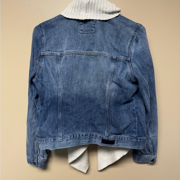 Abercrombie & Fitch M Denim Jean Jacket w/ Attached Cream Knit Draped Shawl - Picture 2 of 5